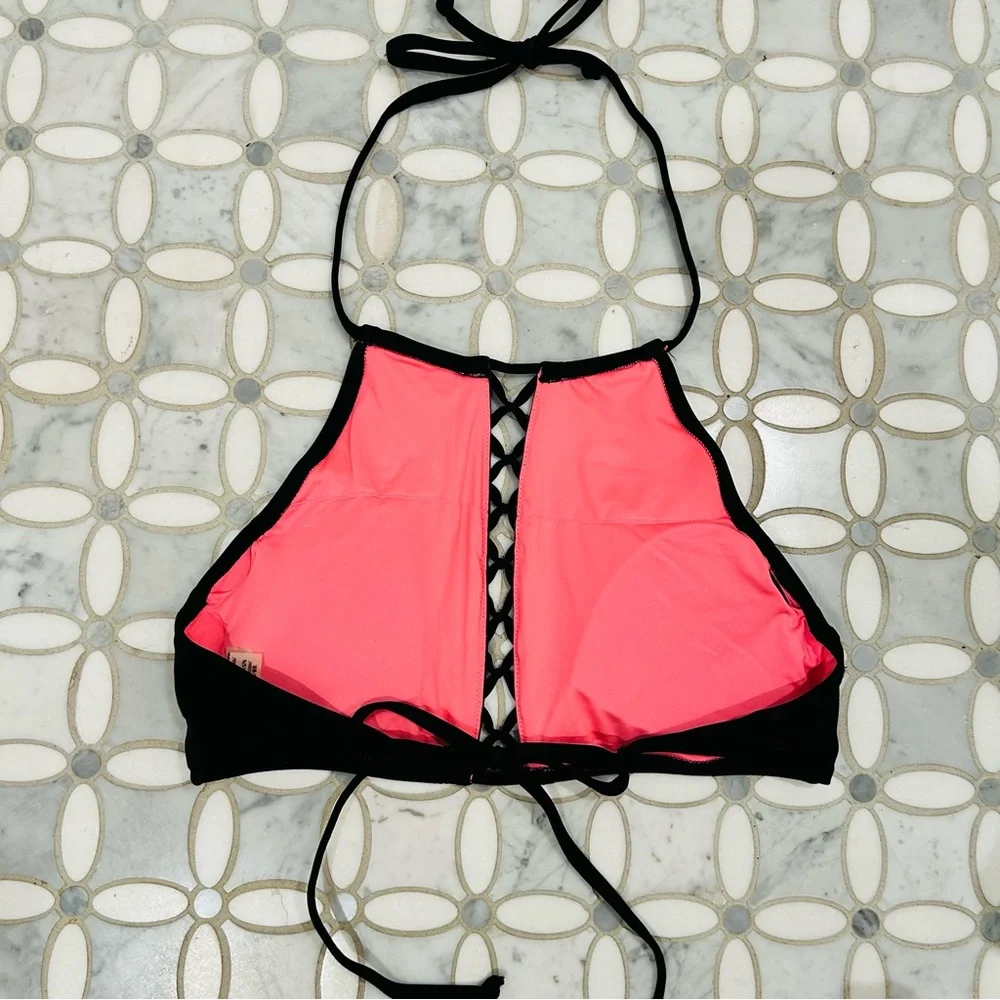 Sold New PINK Victoria’s Secret High Neck Black Caged Cut Out Halter Top Bikini
